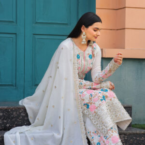 Premium Chinon Silk Embroidered Top Plazzo & Dupatta Set – Designer Party Wear