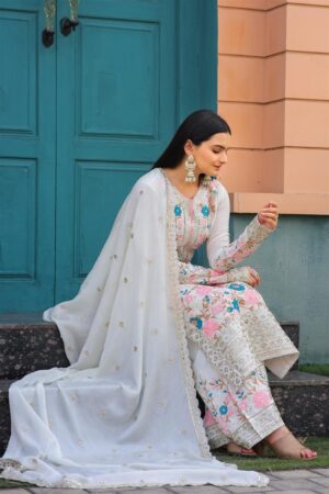 Shop Premium Chinon Silk Embroidered Top Plazzo & Dupatta Set – Designer Party Wear