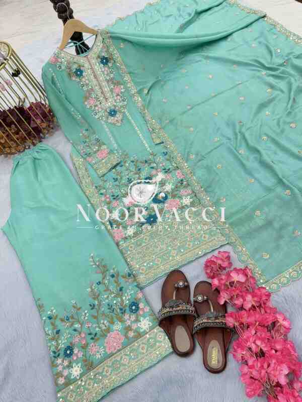 Premium Chinon Silk Embroidered Top Plazzo & Dupatta Set – Designer Party Wear - Image 5