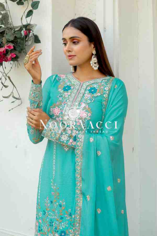 Premium Chinon Silk Embroidered Top Plazzo & Dupatta Set – Designer Party Wear - Image 2