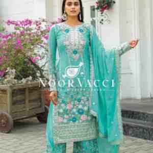 Premium Chinon Silk Embroidered Top Plazzo & Dupatta Set – Designer Party Wear
