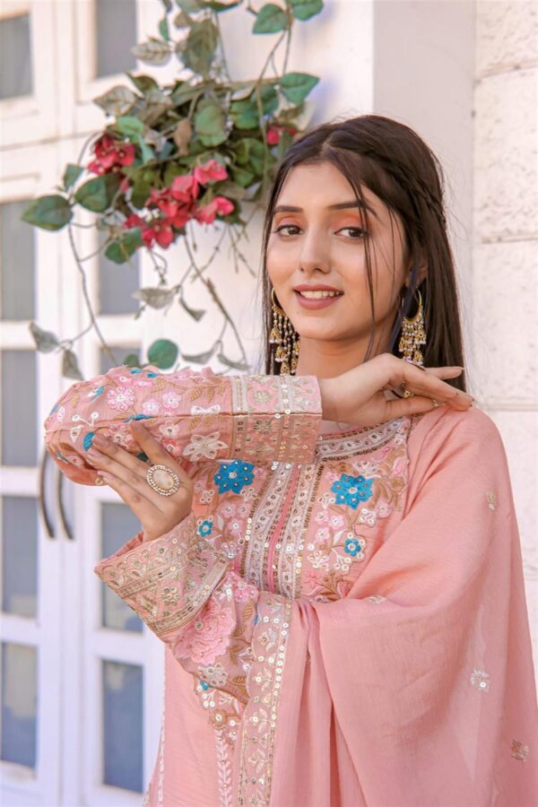 Shop Premium Chinon Silk Embroidered Top Plazzo & Dupatta Set – Designer Party Wear - Image 2