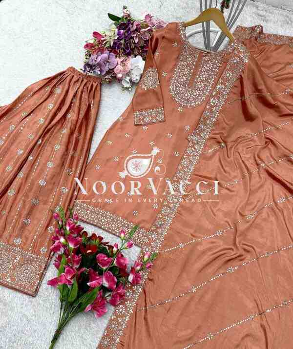 Vichitra Silk Embroidered Top-Sarara with Dupatta Set Fully Stitched Ready To Wear - Image 2