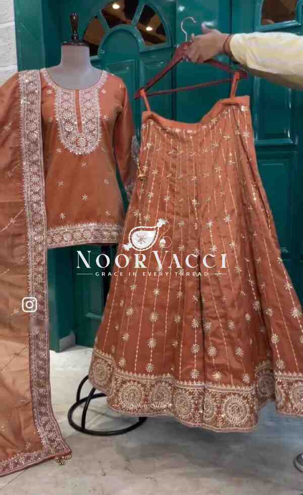 Vichitra Silk Embroidered Top-Sarara with Dupatta Set Fully Stitched Ready To Wear