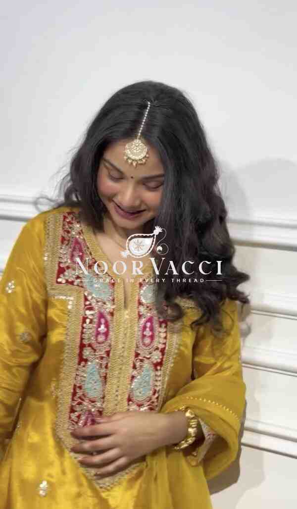 Chinon Silk Embroidered Top-Gharara Set with Tissue Dupatta - Image 2