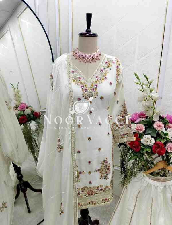 Cinon Silk Embroidered Top-Sarara with Dupatta Set - Image 4