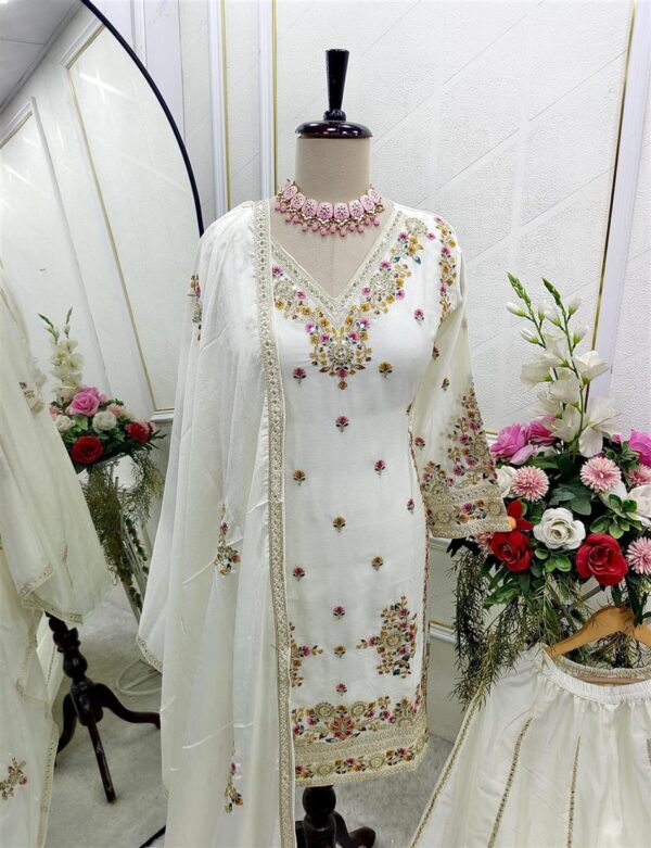 Buy Cinon Silk Embroidered Top-Sarara with Dupatta Set - Image 4