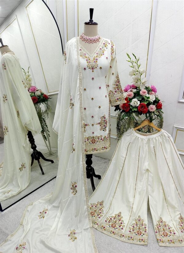 Buy Cinon Silk Embroidered Top-Sarara with Dupatta Set - Image 5