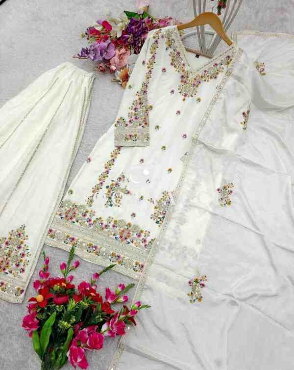 Cinon Silk Embroidered Top-Sarara with Dupatta Set - Image 8