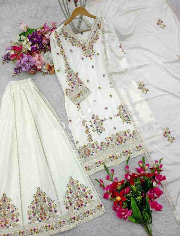 Cinon Silk Embroidered Top-Sarara with Dupatta Set - Image 7