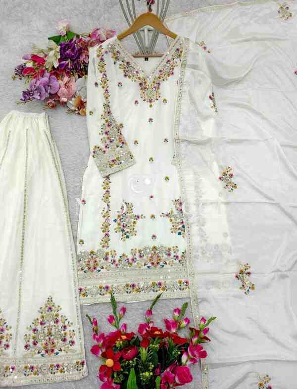 Cinon Silk Embroidered Top-Sarara with Dupatta Set - Image 6