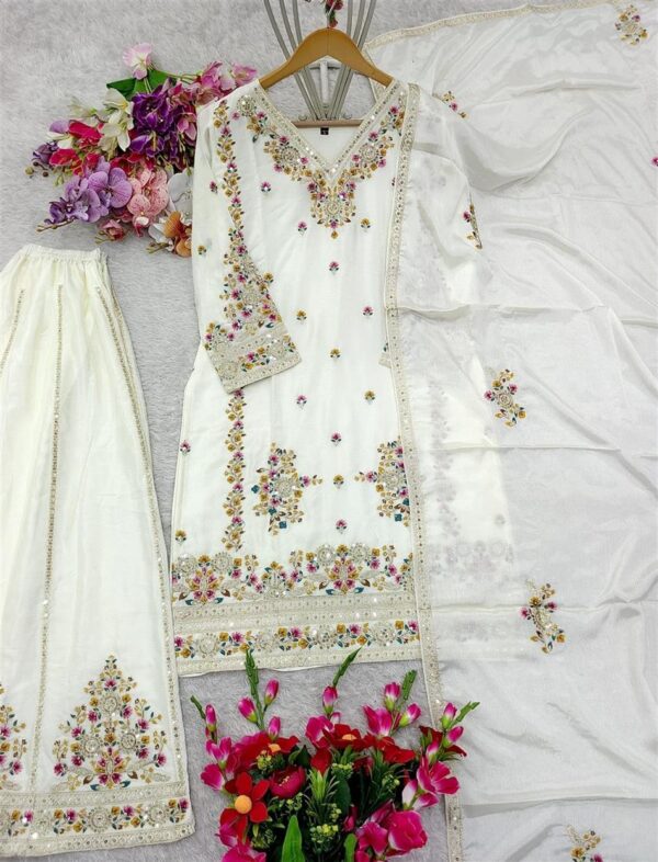 Buy Cinon Silk Embroidered Top-Sarara with Dupatta Set - Image 6