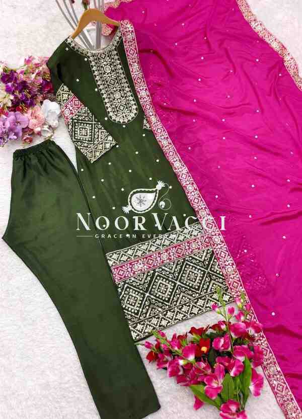 Vichitra Silk Embroidered Top-Pant with Dupatta Set - Image 5