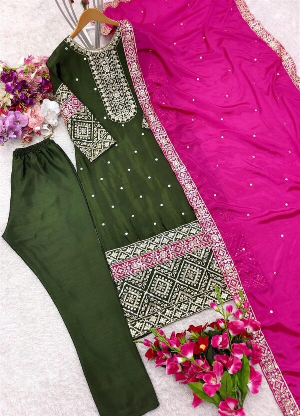 Buy Vichitra Silk Embroidered Top-Pant with Dupatta Set - Image 5