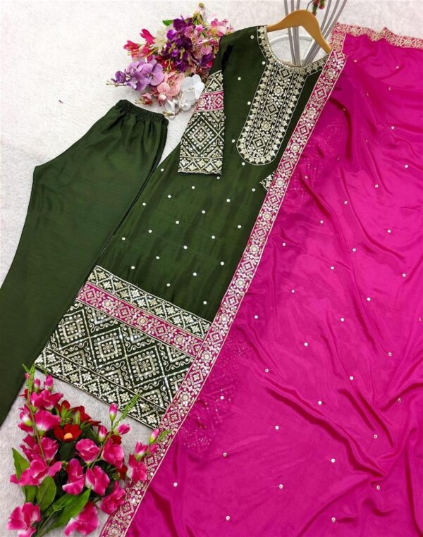 Buy Vichitra Silk Embroidered Top-Pant with Dupatta Set - Image 4
