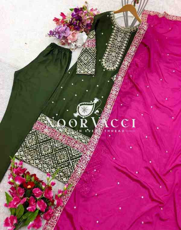 Vichitra Silk Embroidered Top-Pant with Dupatta Set - Image 4