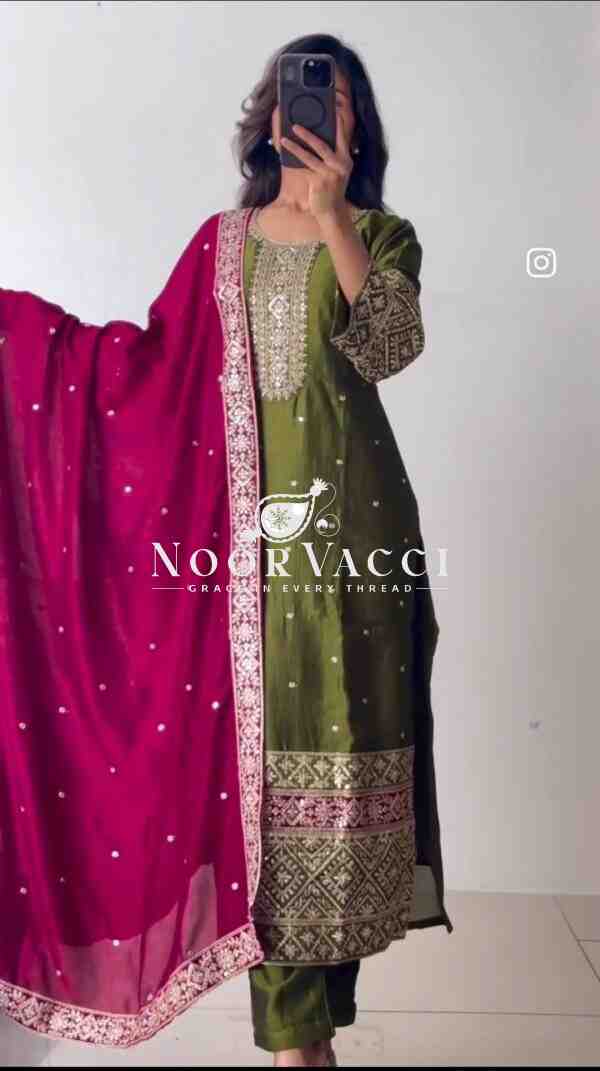 Vichitra Silk Embroidered Top-Pant with Dupatta Set - Image 2