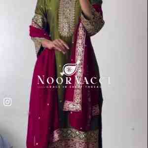 Vichitra Silk Embroidered Top-Pant with Dupatta Set