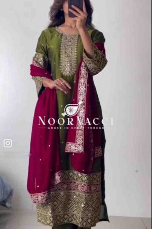 Buy Vichitra Silk Embroidered Top-Pant with Dupatta Set