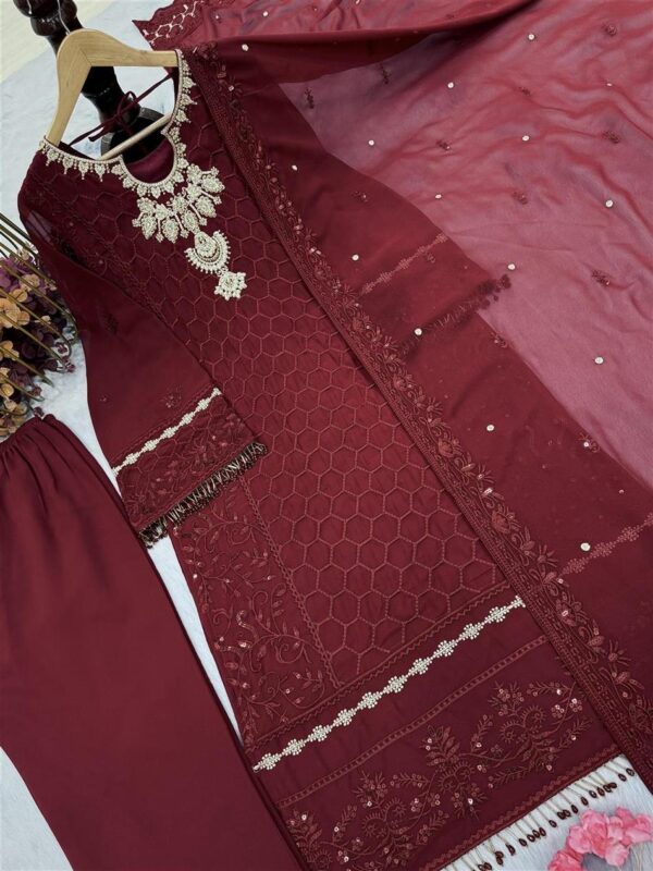 Shop Premium Faux Georgette Embroidered Top Plazzo & Dupatta Set – Party Wear Look - Image 2