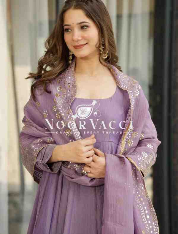 Fandy Silk Designer Gown with Embroidered Dupatta - Image 4