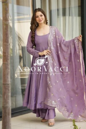 Buy Fandy Silk Designer Gown with Embroidered Dupatta