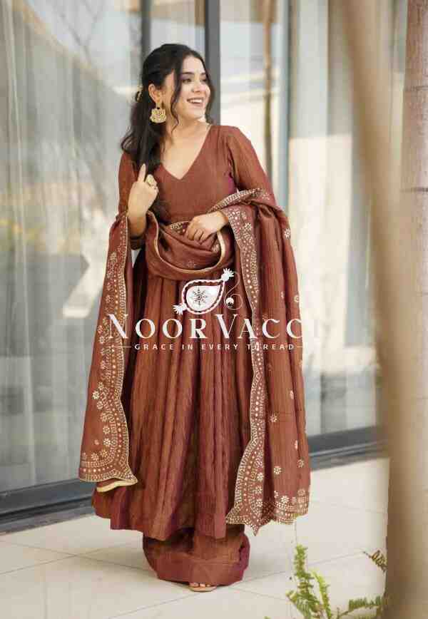 Fandy Silk Designer Gown with Embroidered Dupatta - Image 2