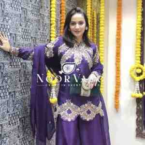 Premium Pur Chinon Silk Party Wear Set – Embroidered Top, Plazzo & Dupatta
