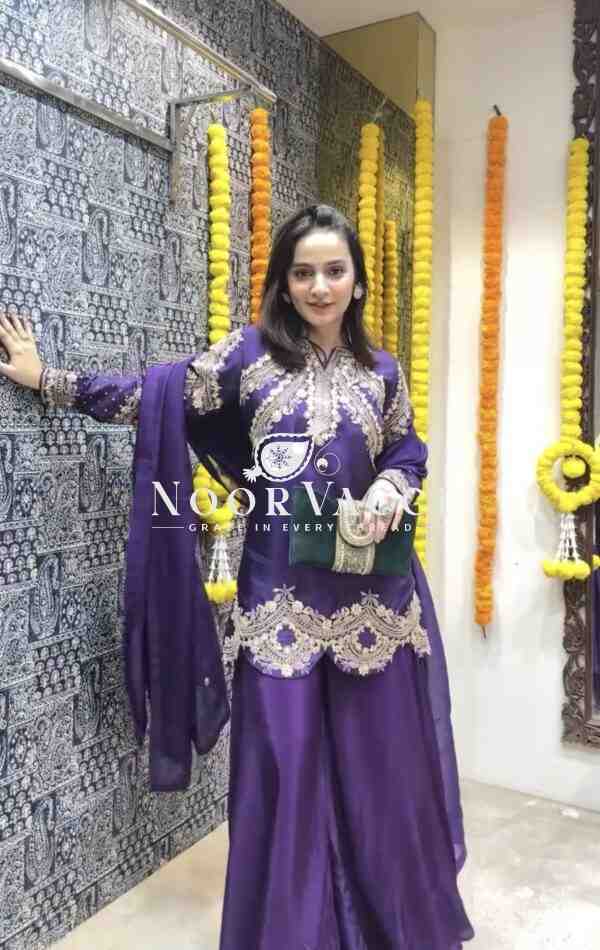 Premium Pur Chinon Silk Party Wear Set – Embroidered Top, Plazzo & Dupatta