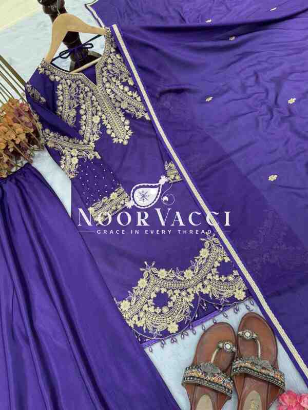 Premium Pur Chinon Silk Party Wear Set – Embroidered Top, Plazzo & Dupatta - Image 7