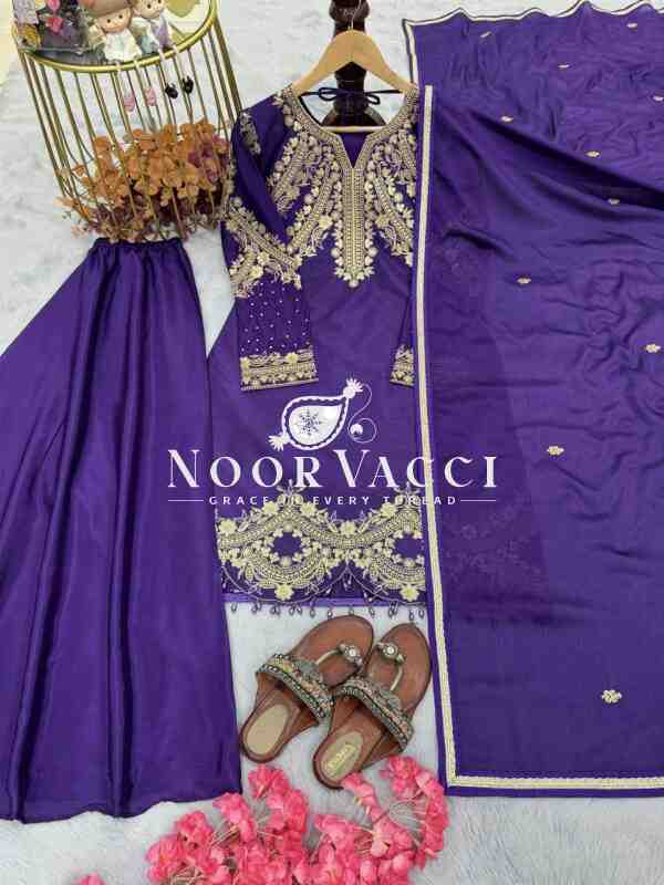 Premium Pur Chinon Silk Party Wear Set – Embroidered Top, Plazzo & Dupatta - Image 8