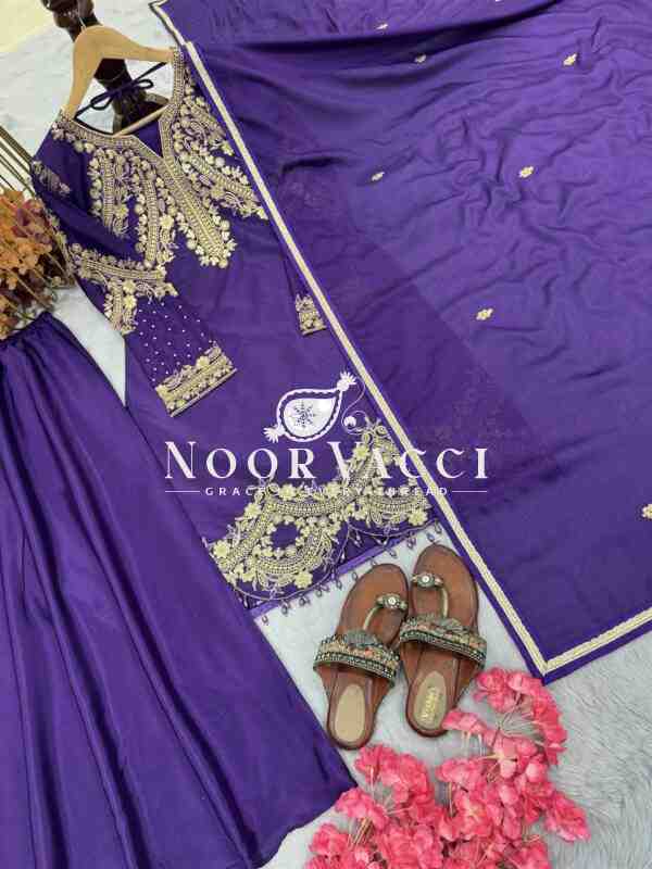 Premium Pur Chinon Silk Party Wear Set – Embroidered Top, Plazzo & Dupatta - Image 9