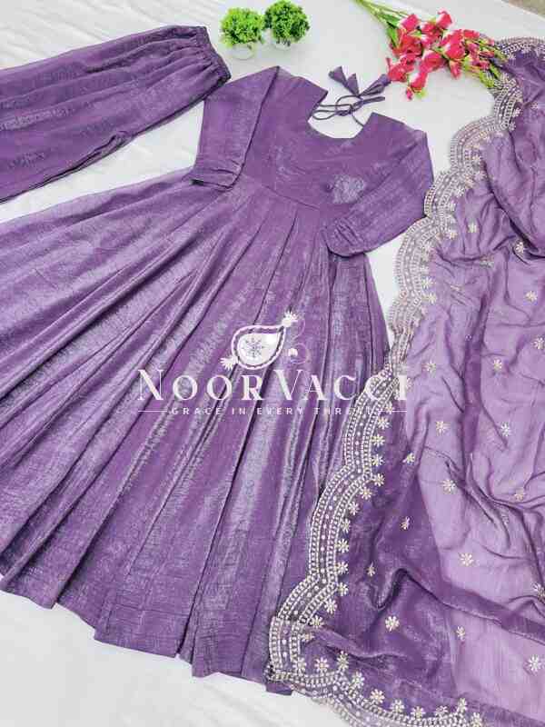Fandy Silk Designer Gown with Embroidered Dupatta - Image 7