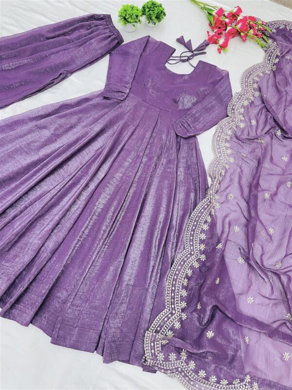 Buy Fandy Silk Designer Gown with Embroidered Dupatta - Image 7