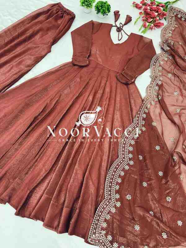 Fandy Silk Designer Gown with Embroidered Dupatta - Image 3