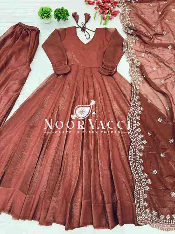 Fandy Silk Designer Gown with Embroidered Dupatta - Image 4