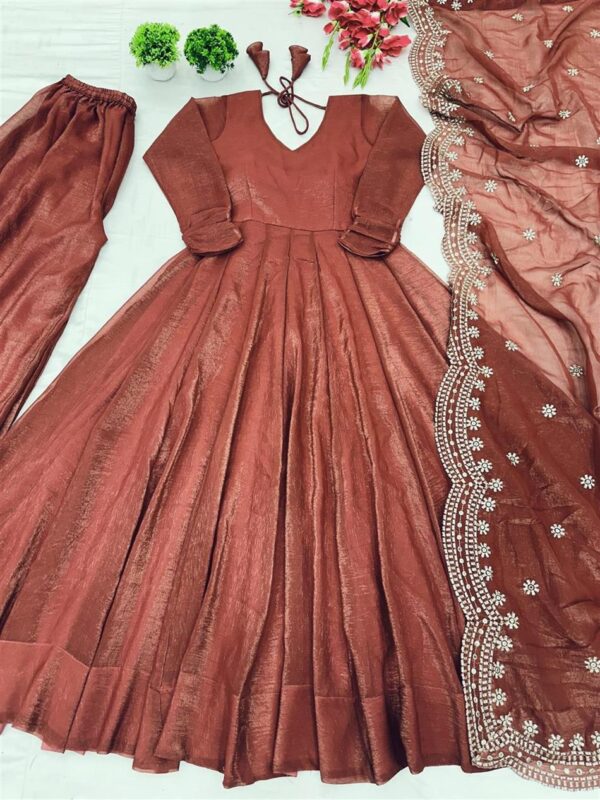 Shop Fandy Silk Designer Gown with Embroidered Dupatta - Image 4