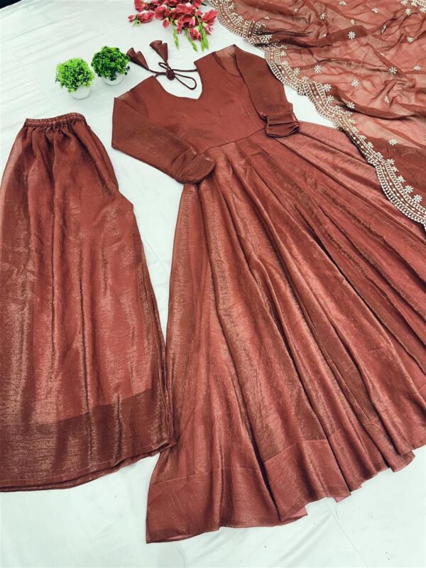 Shop Fandy Silk Designer Gown with Embroidered Dupatta - Image 6