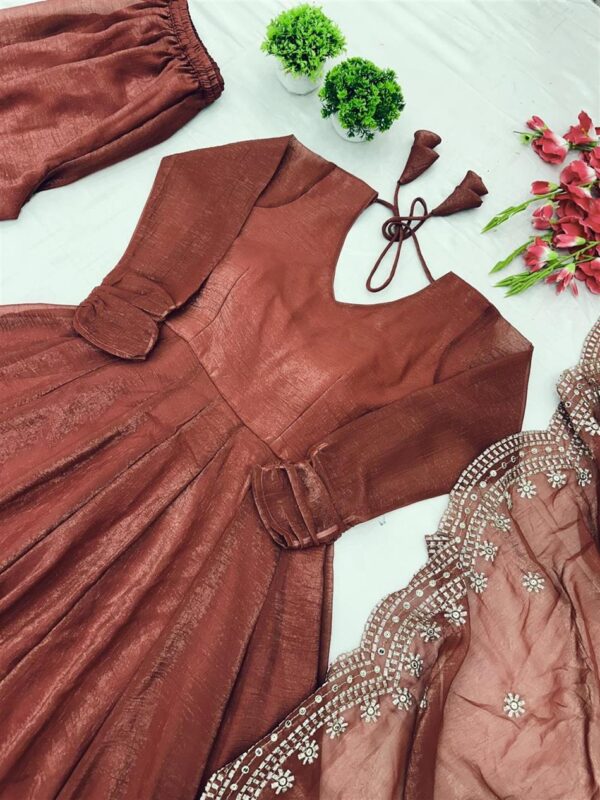 Shop Fandy Silk Designer Gown with Embroidered Dupatta - Image 5