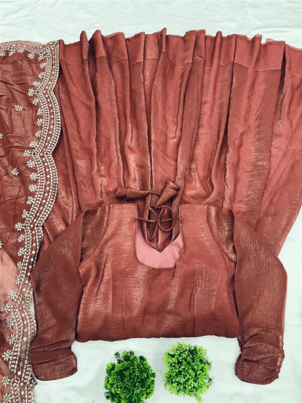 Shop Fandy Silk Designer Gown with Embroidered Dupatta - Image 7