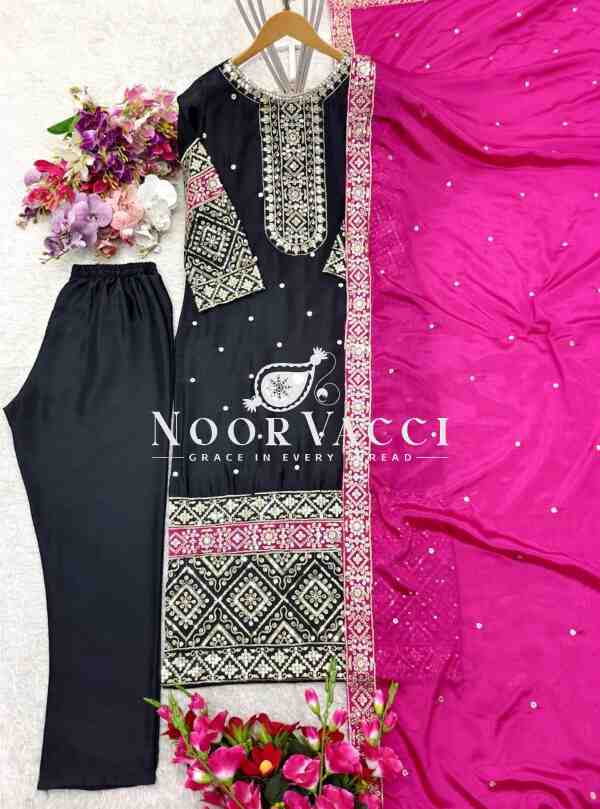 Vichitra Silk Embroidered Top-Pant with Dupatta Set - Image 5