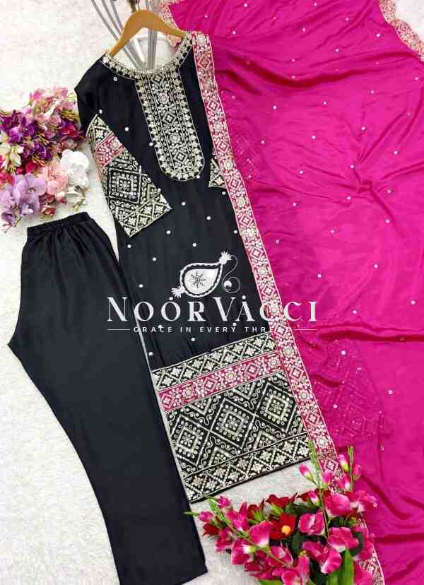 Vichitra Silk Embroidered Top-Pant with Dupatta Set - Image 6