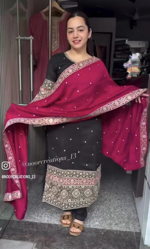 Buy Vichitra Silk Embroidered Top-Pant with Dupatta Set - Image 3