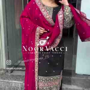 Vichitra Silk Embroidered Top-Pant with Dupatta Set