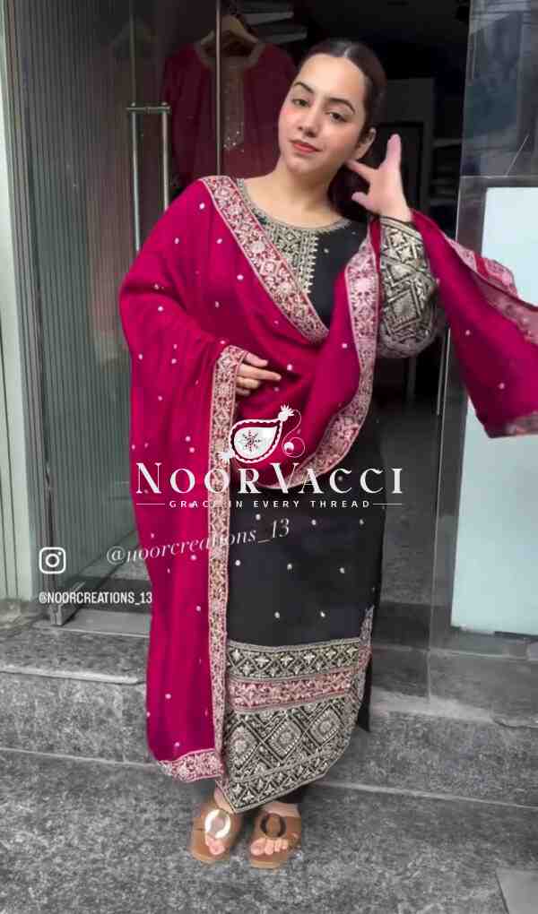 Vichitra Silk Embroidered Top-Pant with Dupatta Set