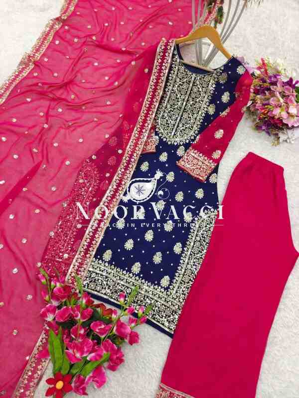 Fox Georgette Embroidered Top-Plazzo with Dupatta Set - Image 5