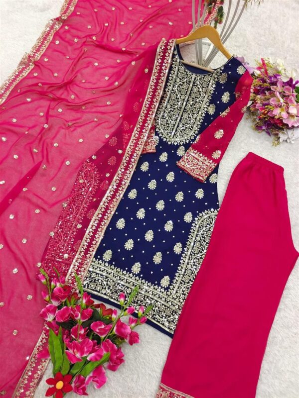 Shop Fox Georgette Embroidered Top-Plazzo with Dupatta Set - Image 5