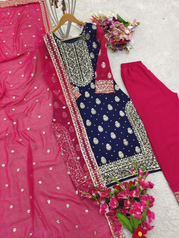 Shop Fox Georgette Embroidered Top-Plazzo with Dupatta Set - Image 6