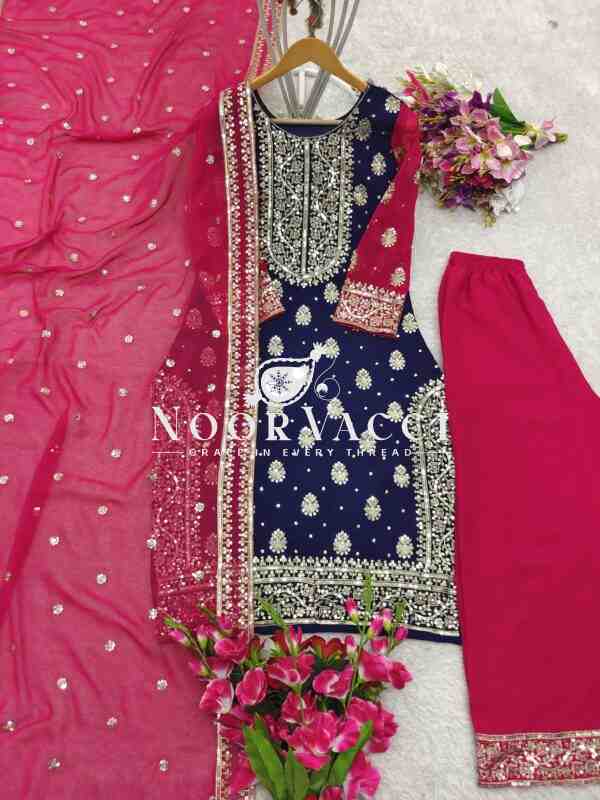 Fox Georgette Embroidered Top-Plazzo with Dupatta Set - Image 7