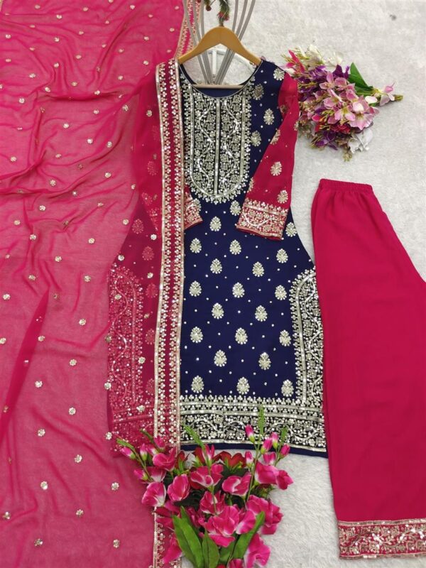 Shop Fox Georgette Embroidered Top-Plazzo with Dupatta Set - Image 7